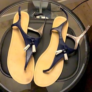 Navy Sandals with White Tassal